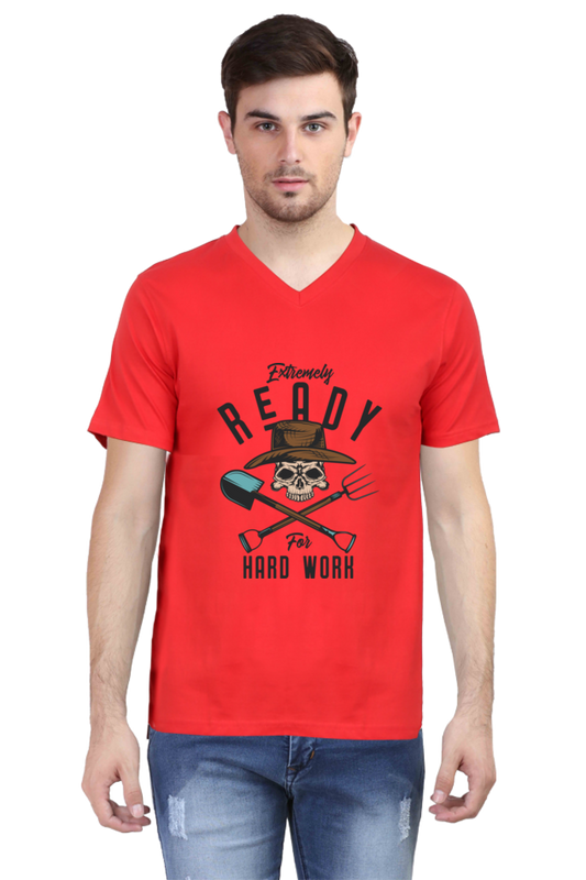 Men’s V-Neck T-Shirt – “Extremely Ready for Hard Work”