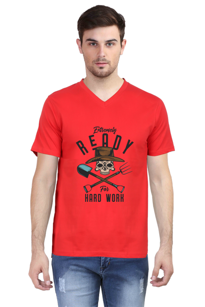Men’s V-Neck T-Shirt – “Extremely Ready for Hard Work”