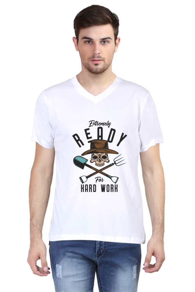 Men’s V-Neck T-Shirt – “Extremely Ready for Hard Work”