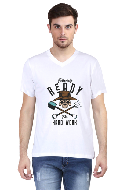 Men’s V-Neck T-Shirt – “Extremely Ready for Hard Work”