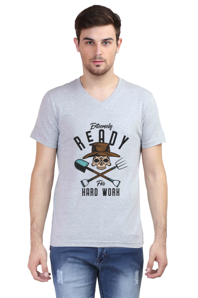 Men’s V-Neck T-Shirt – “Extremely Ready for Hard Work”