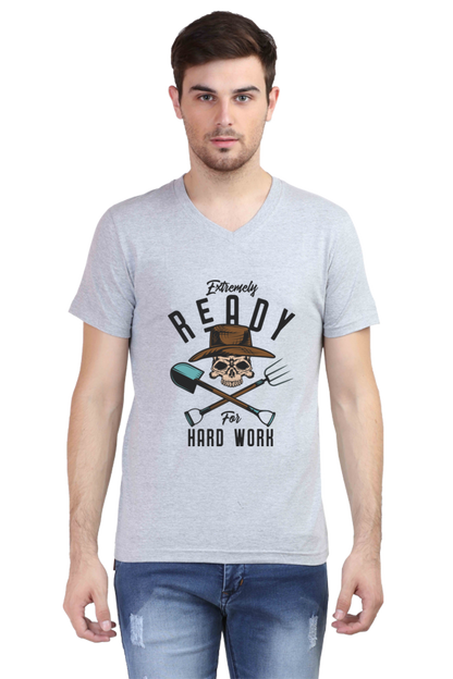 Men’s V-Neck T-Shirt – “Extremely Ready for Hard Work”